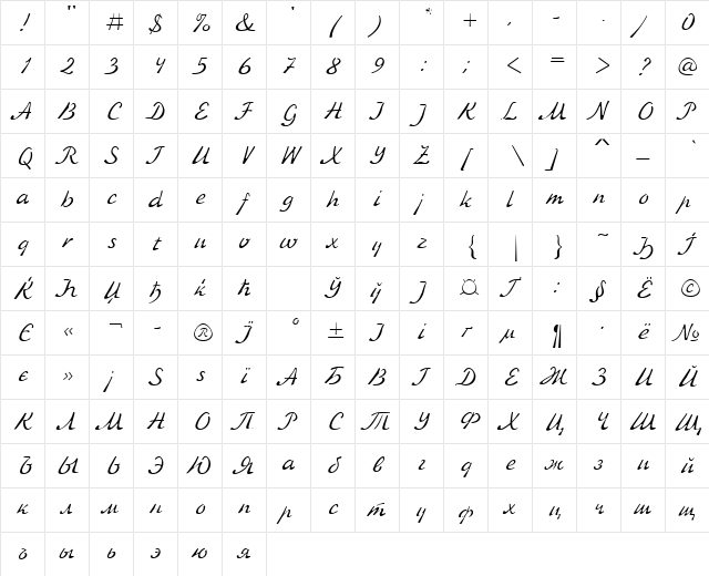 KursivC Regular Character Map