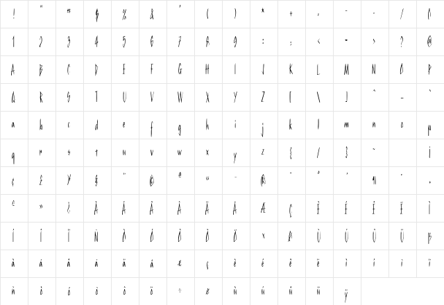 KurtzCondensed Regular Character Map
