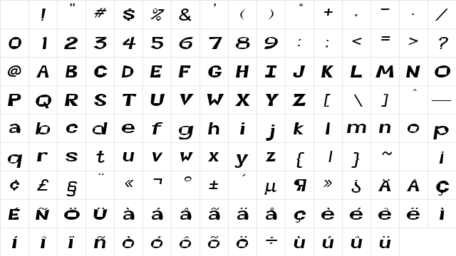 KweilinExtend Oblique Character Map