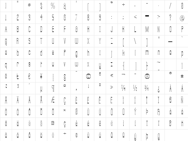 Labtop Upper Outline Regular Character Map