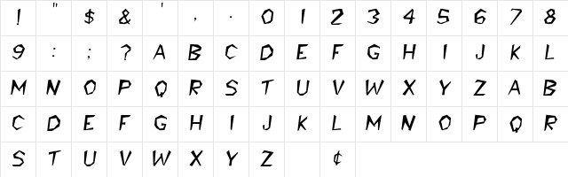Lackey Oblique Character Map