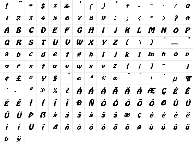 LaCosta-BoldIta Normal Character Map LaCosta-BoldIta Normal Character Map