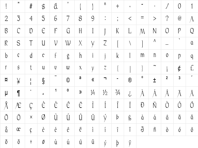Lampiere Condensed Regular Character Map
