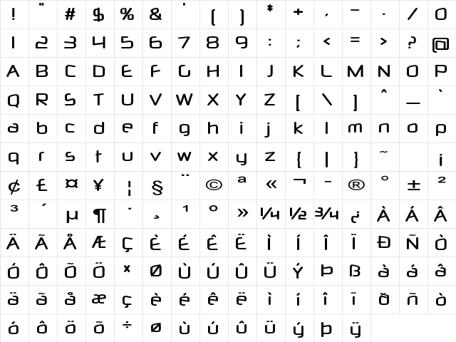 Lanador Extra-expanded Bold Character Map