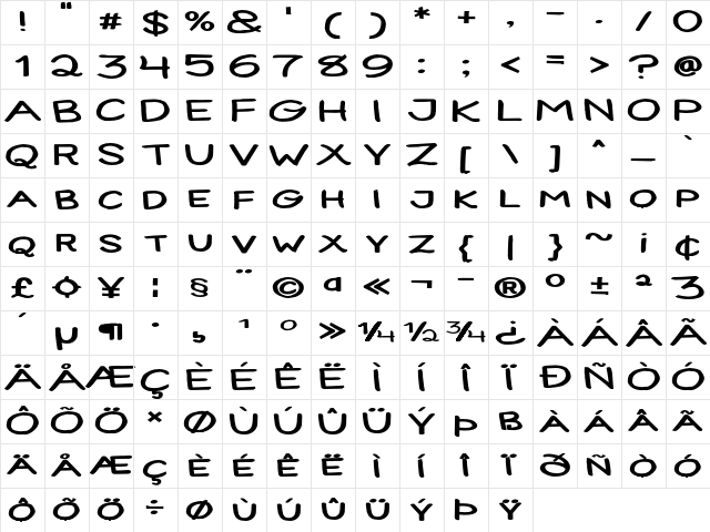 Lansendo Expanded Bold Character Map