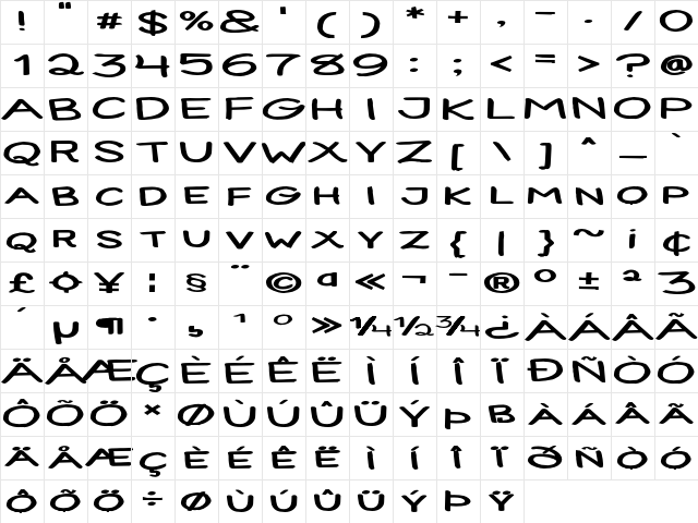Lansendo Extra-expanded Bold Character Map