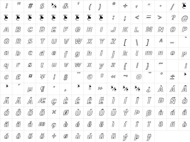 La Pejina Italic FFP Italic Character Map