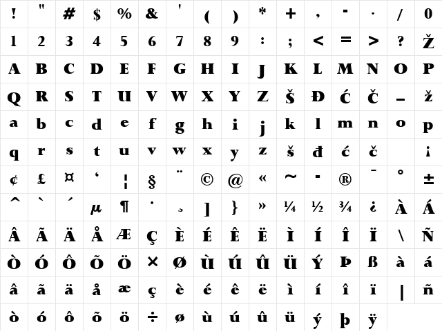 LapidaryBlack Regular Character Map
