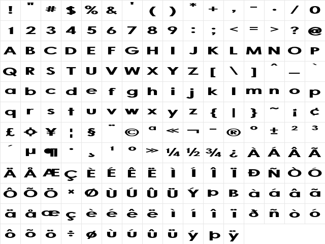 Laria Expanded Bold Character Map Laria Expanded Bold Character Map