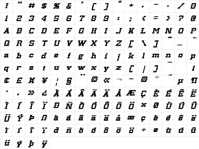 Lassiter Extended Italic Character Map