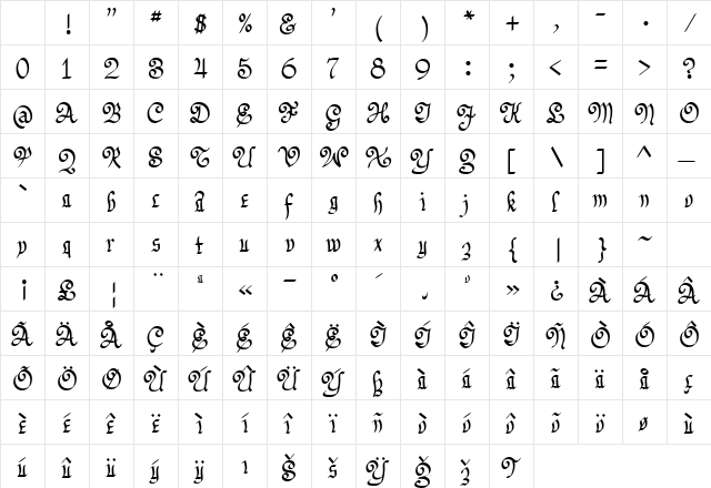 LastBigFling Bold Character Map