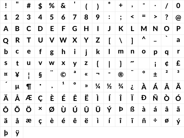 Lato Heavy Regular Character Map
