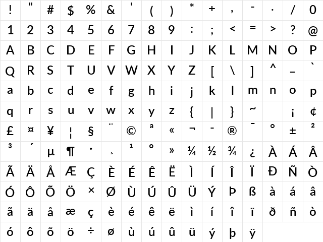 Lato Semibold Regular Character Map Lato Semibold Regular Character Map