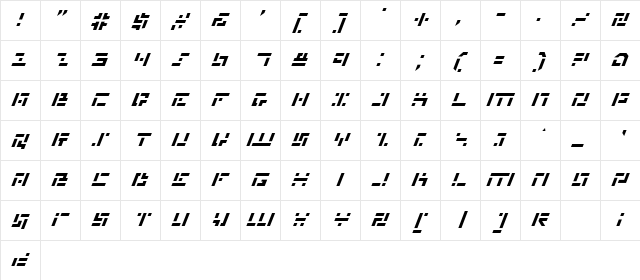 Missile Man Italic Italic Character Map