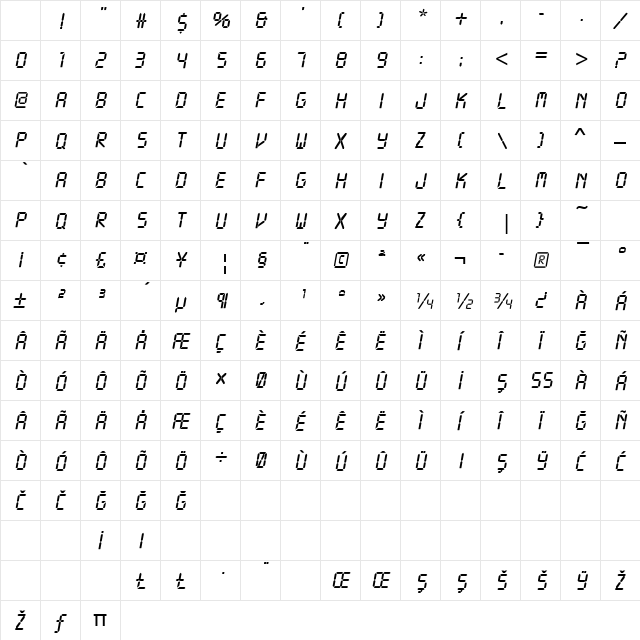 LcdD Regular Character Map LcdD Regular Character Map