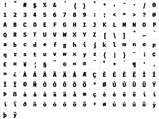 League Mono ExtraBold Character Map