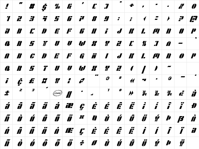 League Wars Condensed Italic Condensed Italic Character Map