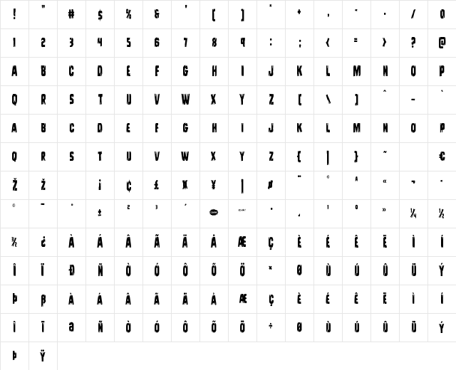 Leatherface Condensed Condensed Character Map