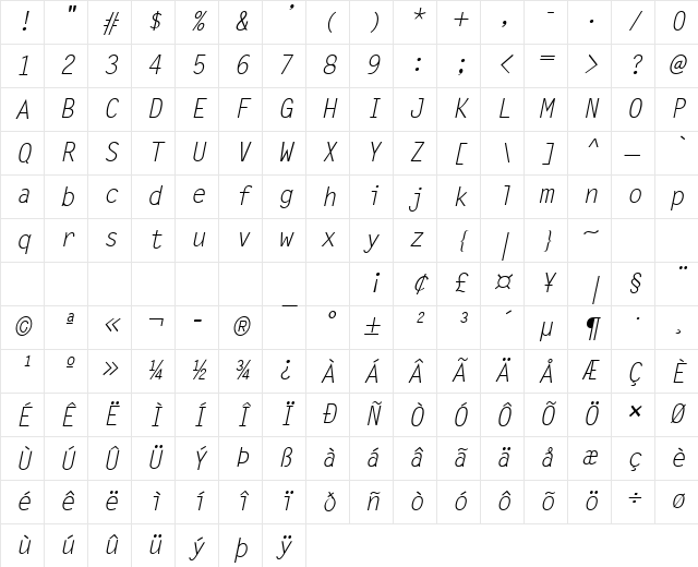 Lechter Italic Character Map