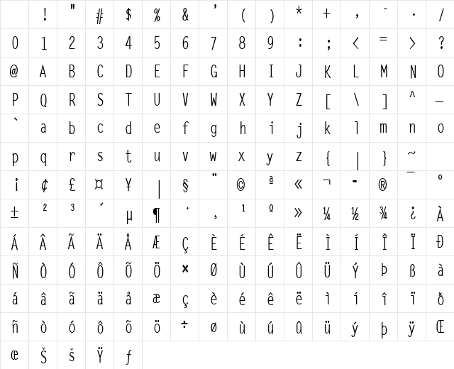 Lechter-Condensed Bold Character Map Lechter-Condensed Bold Character Map