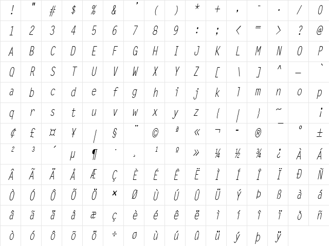Lechter-Condensed Italic Character Map Lechter-Condensed Italic Character Map