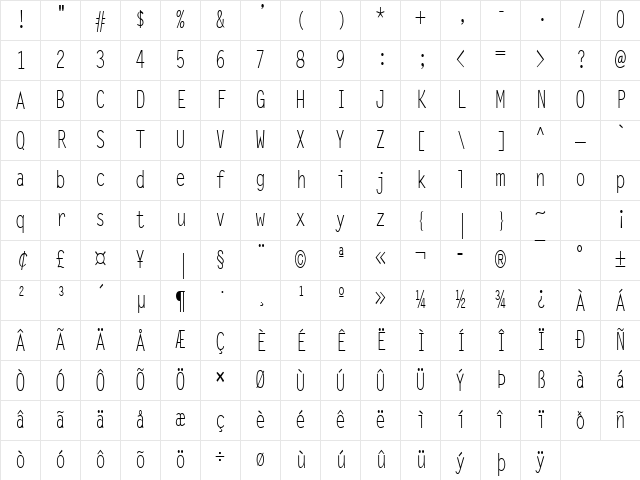 Lechter-Condensed Normal Character Map Lechter-Condensed Normal Character Map