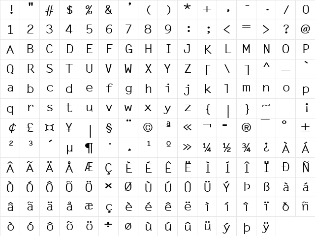 Lechter-Wide Bold Character Map