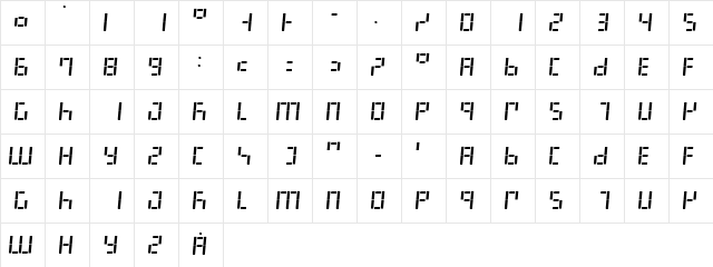LED Digital 7 Italic Character Map LED Digital 7 Italic Character Map