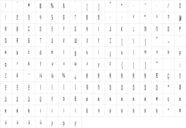 Leftus Extra-condensed Regular Character Map