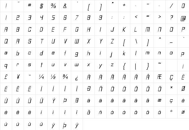 Leftus Italic Character Map