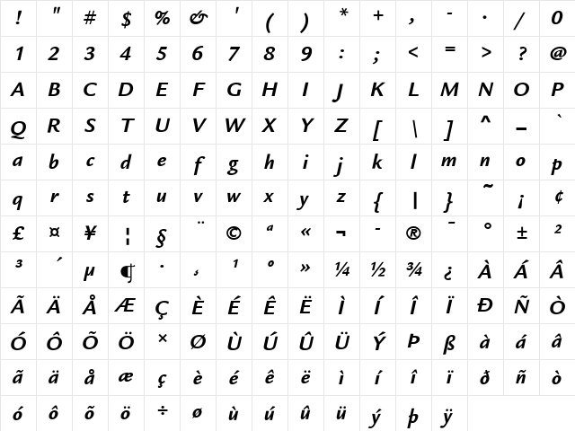 Legacy Sans ITC Bold Italic Character Map