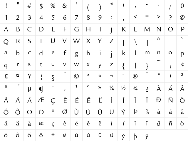 Legacy Sans ITC Book Character Map