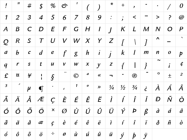 Legacy Sans ITC Medium Italic Character Map