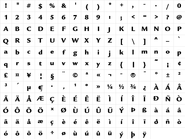 Legacy Sans ITC Ultra Character Map