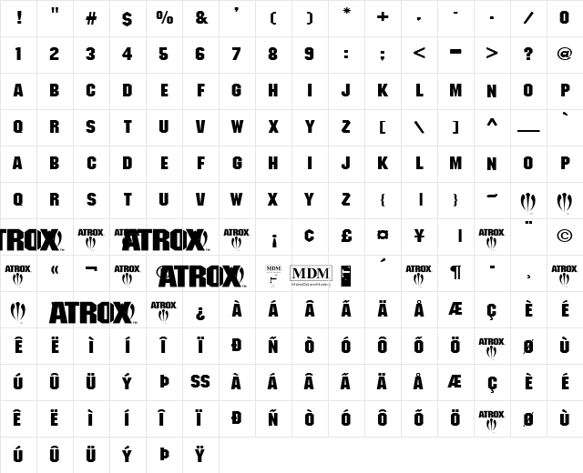 ATROX normal Character Map