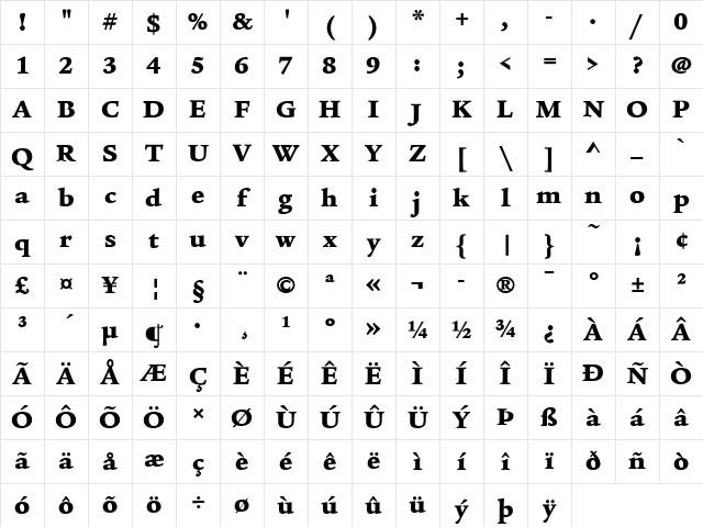 Legacy Serif ITC Ultra Character Map
