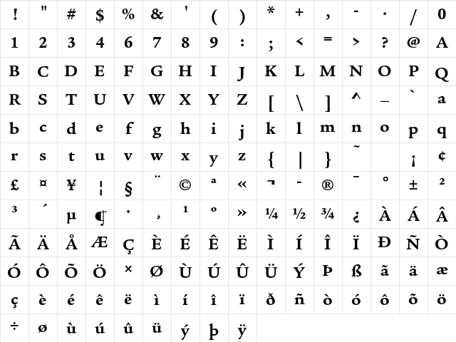 ITC Legacy Serif Std Bold Character Map