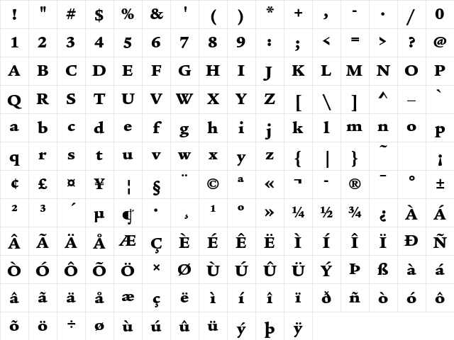 ITC Legacy Serif Std Ultra Character Map