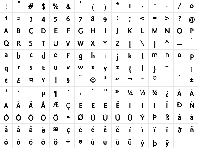 Legal LT Std Bold Character Map