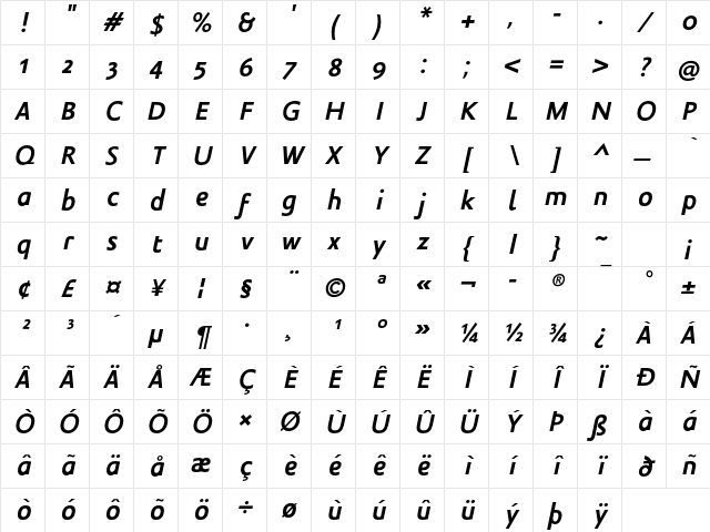Legal LT Std Bold Italic Character Map