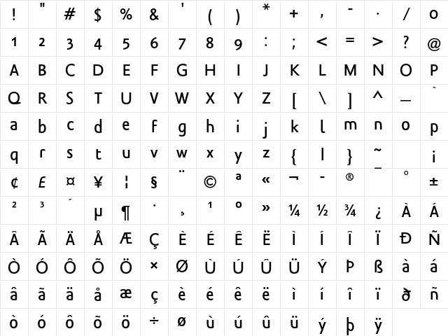 Legal LT Std Medium Character Map