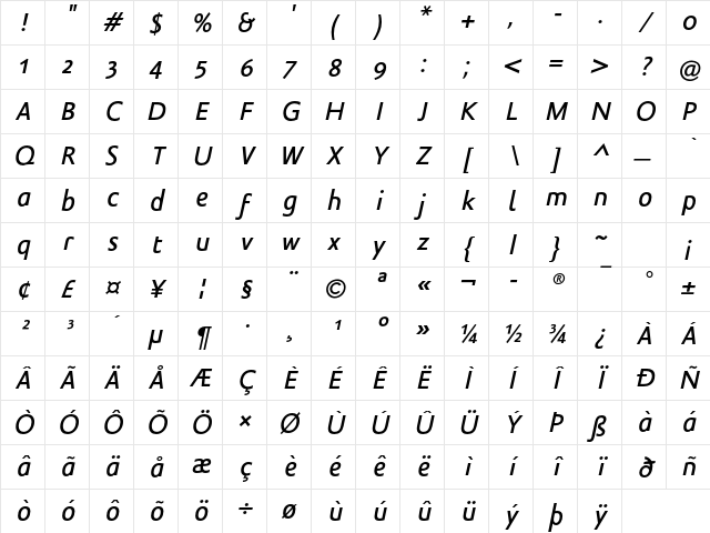 Legal LT Std Medium Italic Character Map