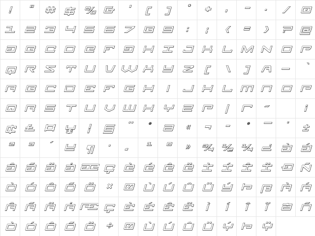 Legion 3D Italic Italic Character Map