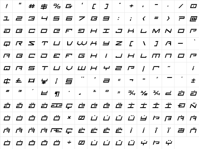Legion Laser Italic Italic Character Map