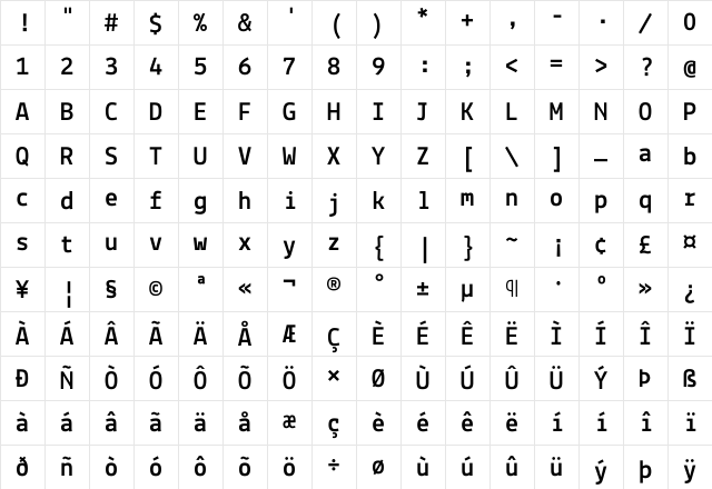Lekton Nerd Font Mono Bold Character Map