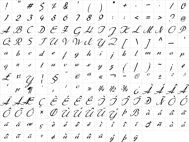 Lemillon Italic Character Map