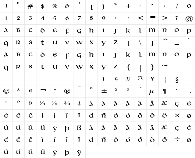 Leo-Wide Normal Character Map