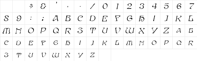 Lepton Oblique Character Map Lepton Oblique Character Map