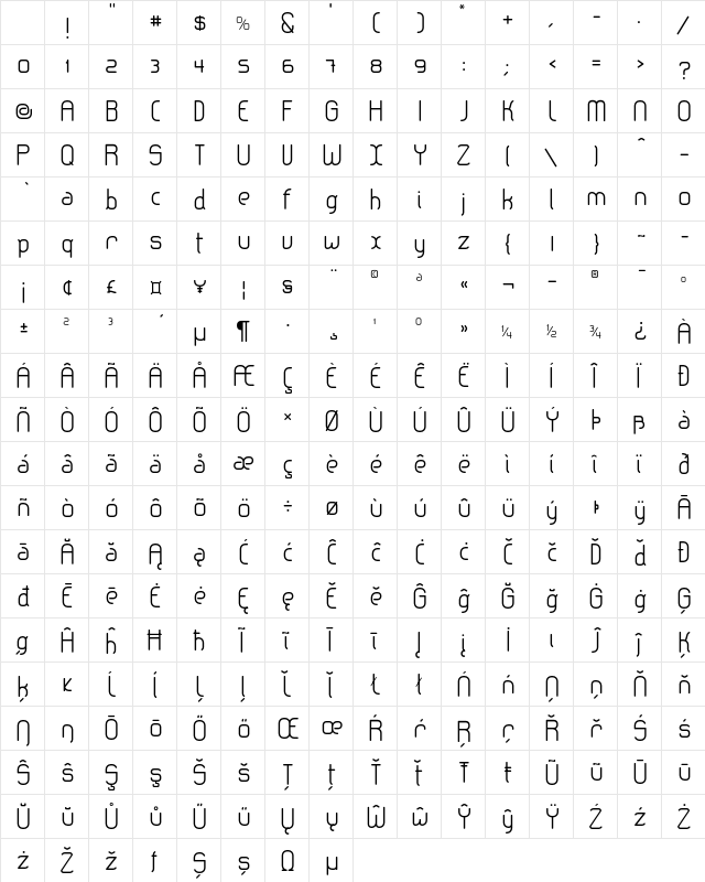 lerotica-semilight Regular Character Map
