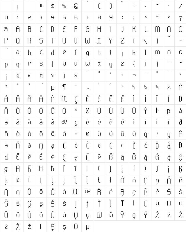 lerotica-semilight Regular Character Map